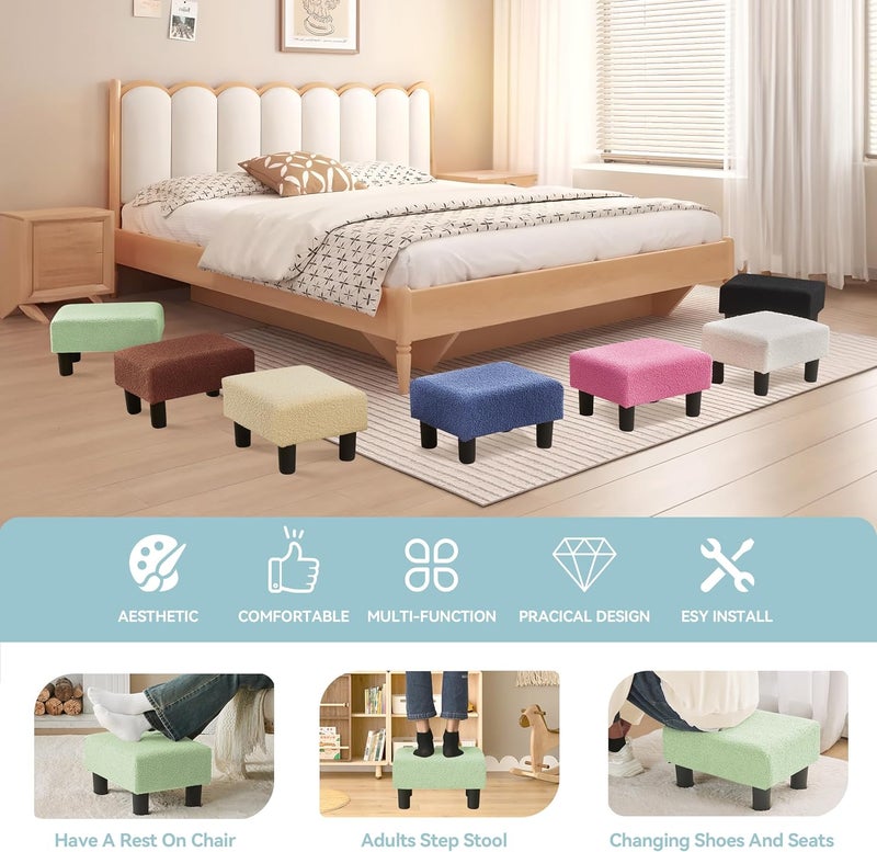 BRIAN & DANY Small Foot Stool Ottoman, Footstool with Legs, Teddy Velvet Foot Rest for Living Room, Bedroom and Office, Green - Image 4